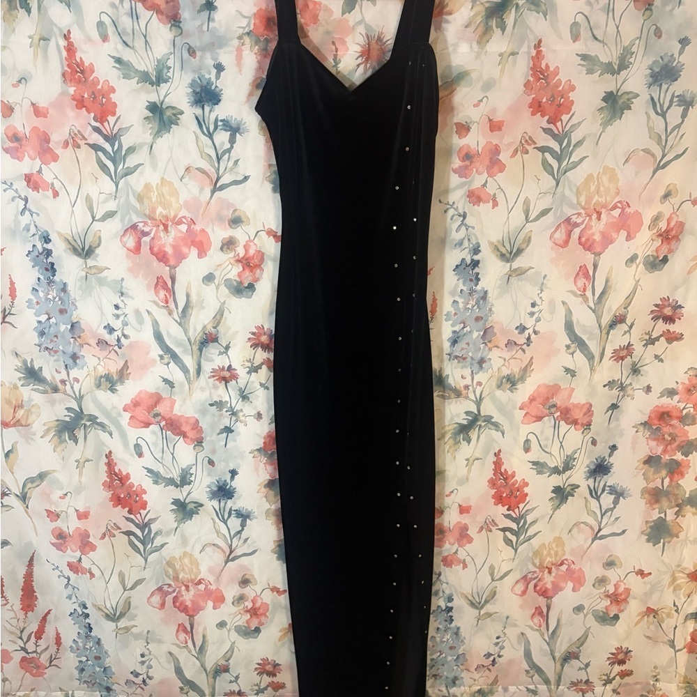 Vintage Black Velvet Slip Dress with Subtle Embellishments